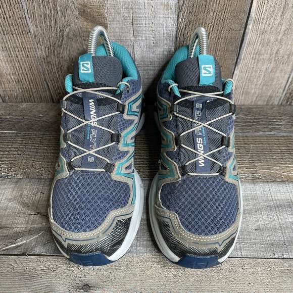 Womens Salomon Wings Flyte 2 Navy Blue Low Running Trail Sneakers Shoes Size 6 M - Picture 6 of 8